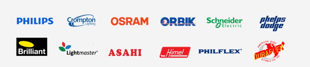 Orafols brands including Philips, Crompton, Osram, Orrik, Schneider Electric, Phelps Dodge, Brilliant, Lightmaster, Asahi, Himel, Philflex and Duraflex